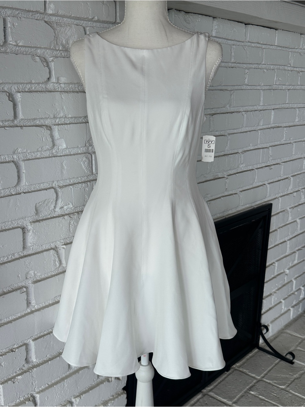 Mustard Seed White Satin Fit & Flare Mini Dress Rhinestone Detail - S